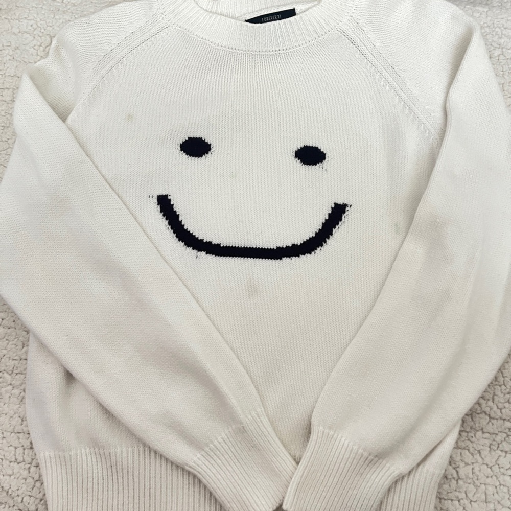 White Sweater with Smiley Face Design